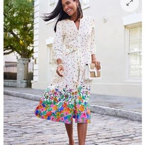 TALBOTS Poplin Midi Button Down Shirtdress Blissful Floral Tie Waist 18WP